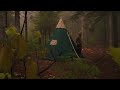 Caught in a Storm alone - camping in heavy rain, portaple wood stove canvas tent, Solo Camping