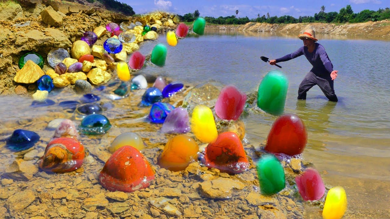 I find precious gems in the river growing under the water. gold nuggets ...