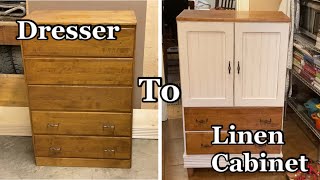Furniture Flip Dresser To Linen Cabinet Makeover and Restoration