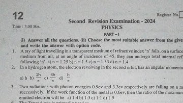 12th physics second revision exam original question paper 2024