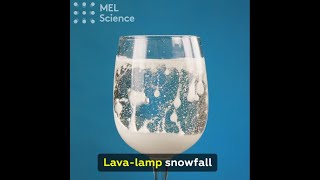 Lava lamp snowfall
How to make a snowfall in a lava-lamp?
Reagents and equipment: white gouache, baby oil, baking soda, citric acid, glass, water, spoon.
Mix some white gouache with water in a glass. Pour the solution into a bigger glass and pour baby oil gently down the wall of the glass. Add baking soda and citric acid — white bubbles are formed!
The citric acid reacts with the baking soda, releasing bubbles of carbon dioxide. It rises through the oil layer and pulls the tinted water along with it. Looks like a snowstorm has begun in the glass!
You can find many more interesting experiments in the MEL Chemistry subscription!
Safety precautions: perform this experiment only under adult supervision. Lava lamp snowfall