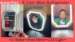 Mini Fridge, 8 liters, Built-in Mirror and LED lighting - Perfect for beauty vloggers or home office