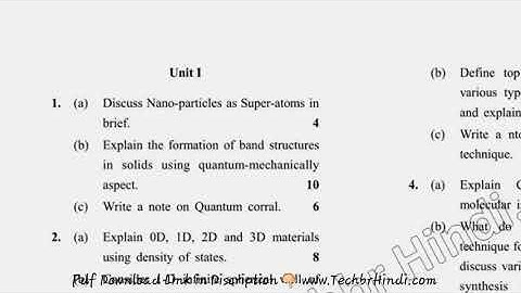 MSc Physics 4th Sem Reappear Nano Science & Technology Question Paper