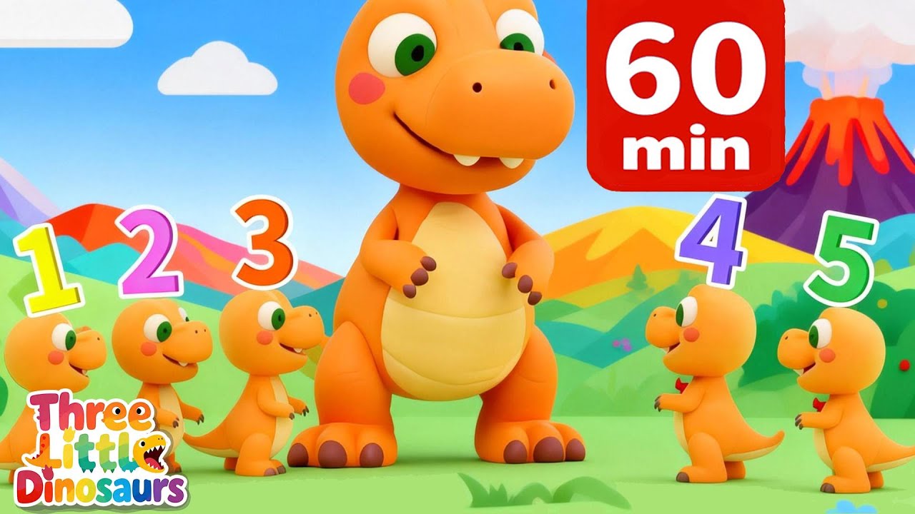 Five Little T-Rexes! 🦖 1 HOUR LOOP | Happy Counting Song for Kids ...