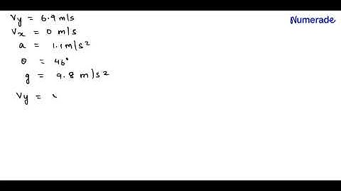 Initially (at time t = 0), a particle is moving vertically at 6.9 m/s and horizontally at 0 m/s. It…