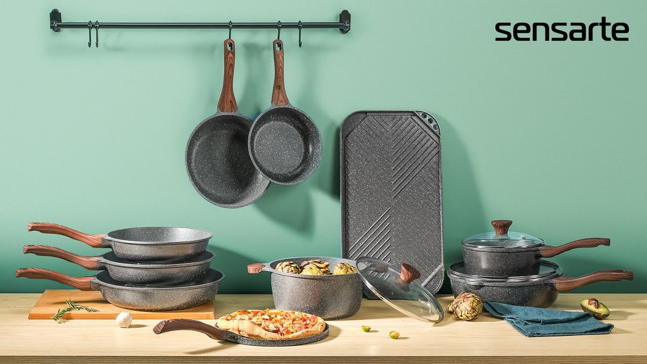 Sensarte Granite Stone Nonstick Deep Frying Pan with Lid