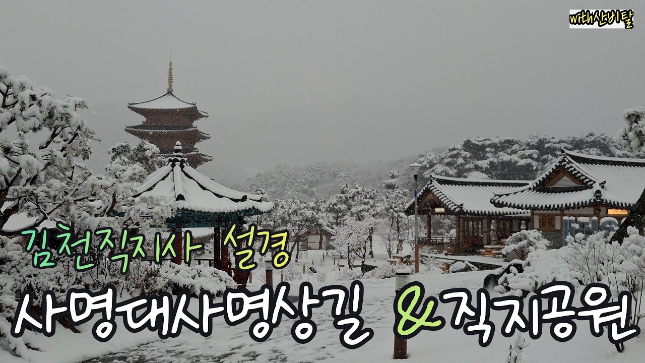 김천 직지사 사명대사공원 설경 & 직지문화공원 명상길 실시간 봄눈 내리는 풍경 (Spring snow Flower)