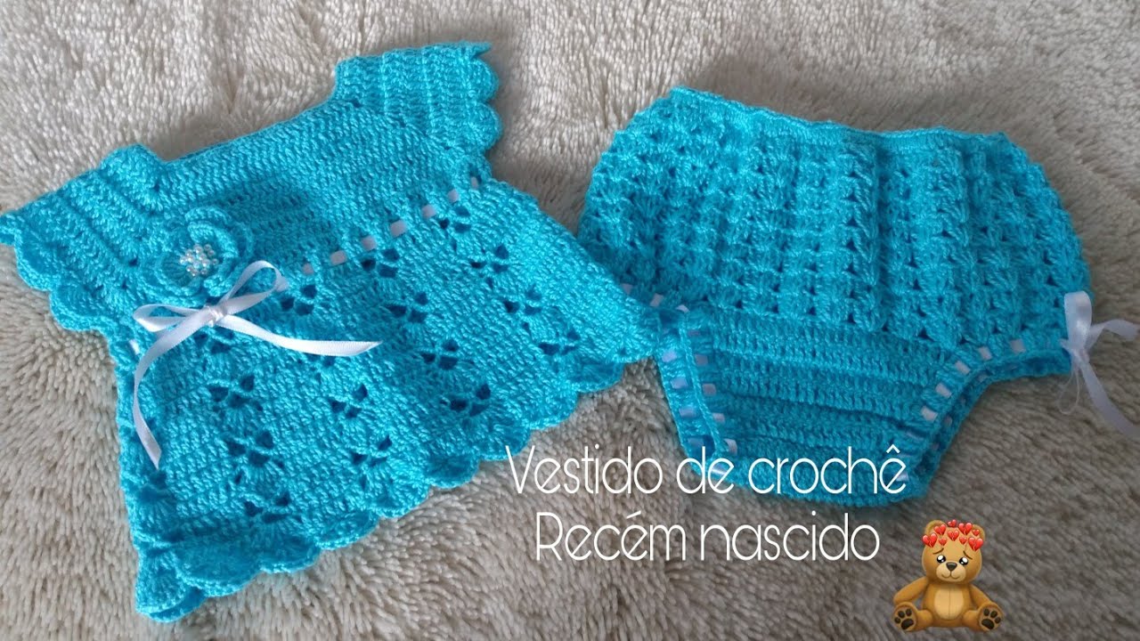 Vestido de crochê recém nascido