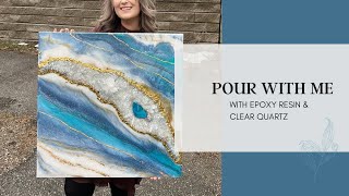 Geode Inspired Canvas | Epoxy Resin, Gold Leaf & Crystal Quartz