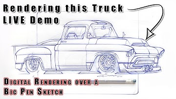 Rendering Demo || Custom Chevy Truck Design From Bic Pen To Wacom Tablet || How To Draw Cars