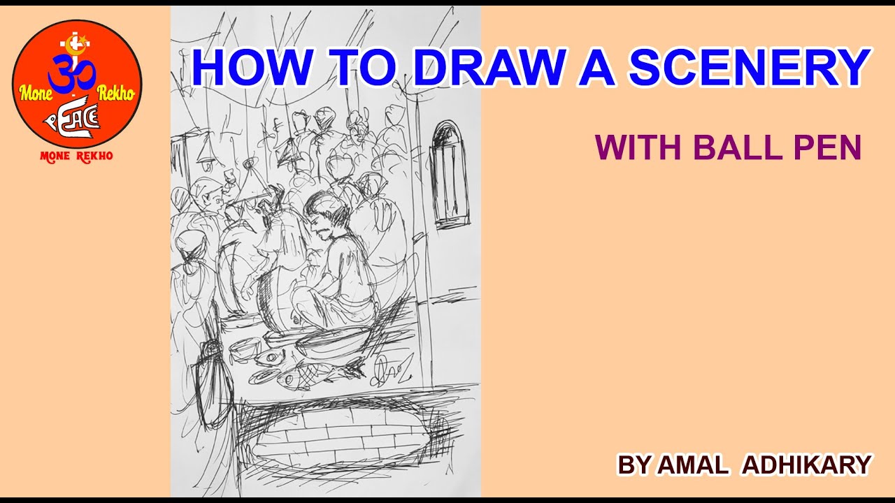 How to draw a bazaar with pen | How to draw a fish market with pen ...