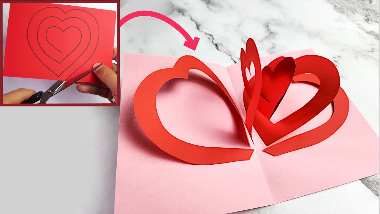 DIY Valentine Pop Up Card in minutes - Easy 3D Heart Card Tutorial ...