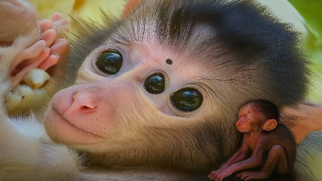 Tiny Newborn Monkey Cries for Milk – First Moments After Birth