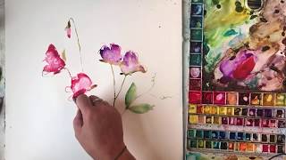 Watercolour sweet peas and a live chat 