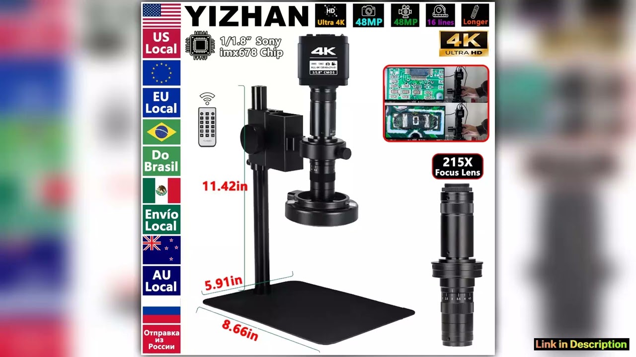 4K Digital Microscope For Soldering 48MP HDMI USB Microscope Camera With 118 HD imx678 Sensor 215X