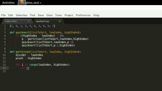 The quicksort algorithm coded live in Python