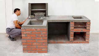 Build a convenient wood stove for your family from red bricks and cement