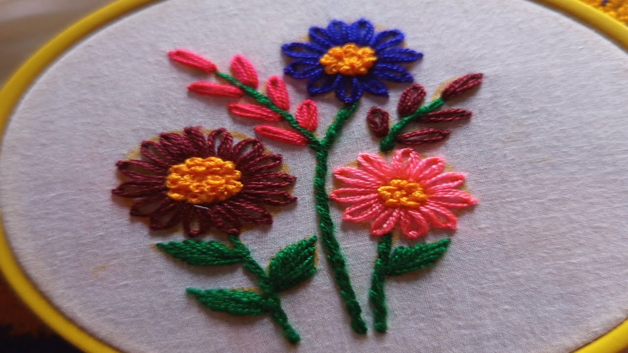 সুন্দর হাতের কাজের ফ্লাওয়ার এমব্রয়ডারি। how to hand work embroider flower.