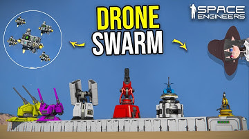 All Turrets Tested Versus Small Missile Swarm, Space Engineers