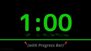 SILENT - 1 Minute Countdown - Green Reflection with Progress Bar and Chapters - 60 Seconds