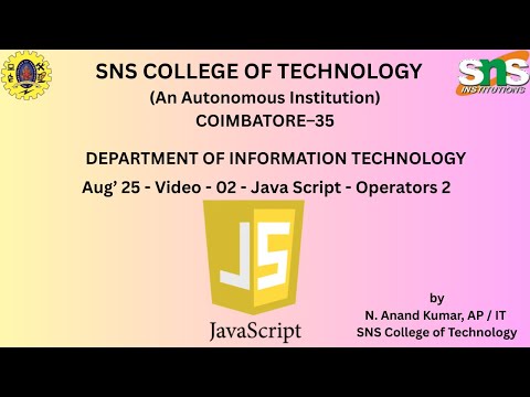 JavaScript - Operators - 2 | Web Technology | SNS Institutions