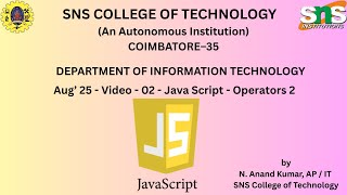 JavaScript - Operators - 2 | Web Technology | SNS Institutions