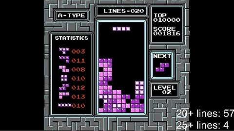 NES Tetris no rotation lvl0 start 35 lines [Former World Record]