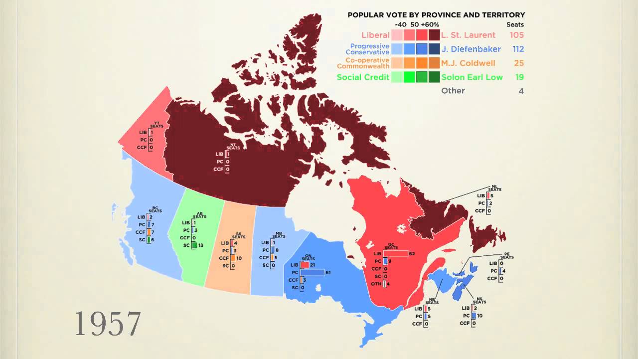 Carte TimeLapse 1867-2011: 41 Élections fédérales Canadiennes