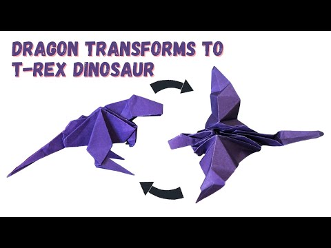 How to make a Paper Dragon Transforms to T-Rex Dinosaur / Origami T-Rex Dinosaur Transformer