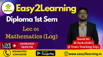 Diploma 1st Sem | Mathematics (Log) Lec 01 | By Easy2Learning/David Das