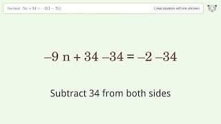 Linear equation with one unknown: Solve 5n+34=-2(1-7n) step-by-step solution