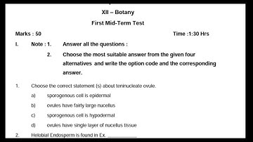 12th EM Botany Mid Term Test Question Paper Lesson 1,2,3, Reduced Syllabus Question Paper