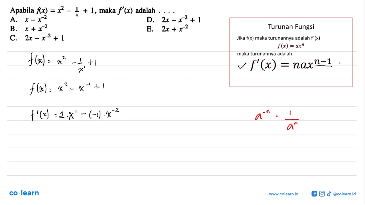 Apabila F 𝑥 𝑥 1 𝑥 1 Maka F 𝑥 Adalah A 𝑥 𝑥 B 𝑥 𝑥 C 2𝑥 𝑥 1 Youtube