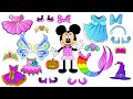 Minnie Mouse Paper Doll gets dressed for Halloween as a fairy a mermaid Cinderella ballerina