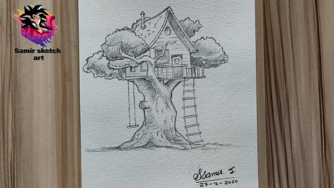 How to draw a tree house treehouse drawing // drawing tutorial