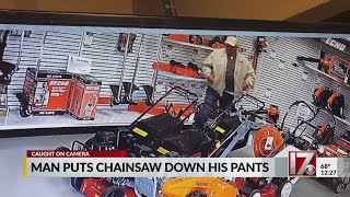 CAUGHT ON CAMERA: Man puts chainsaw down his pants