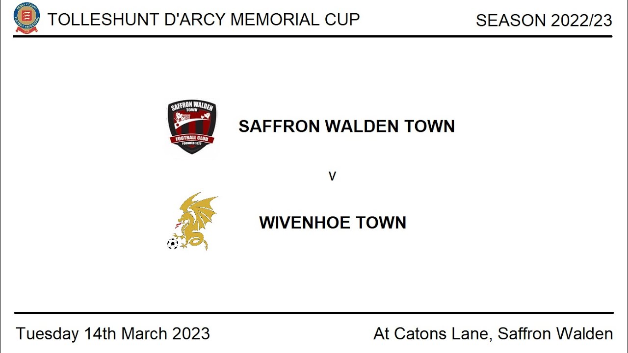 Saffron Walden Town v Wivenhoe Town. Tolleshunt D'Arcy Memorial Cup