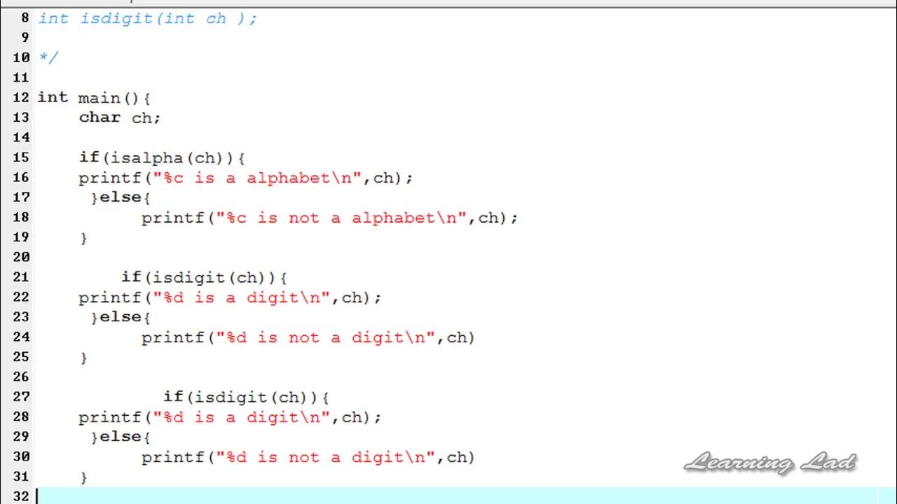 83 isalpha, isalnum, isdigit String functions in C Programming Video ...