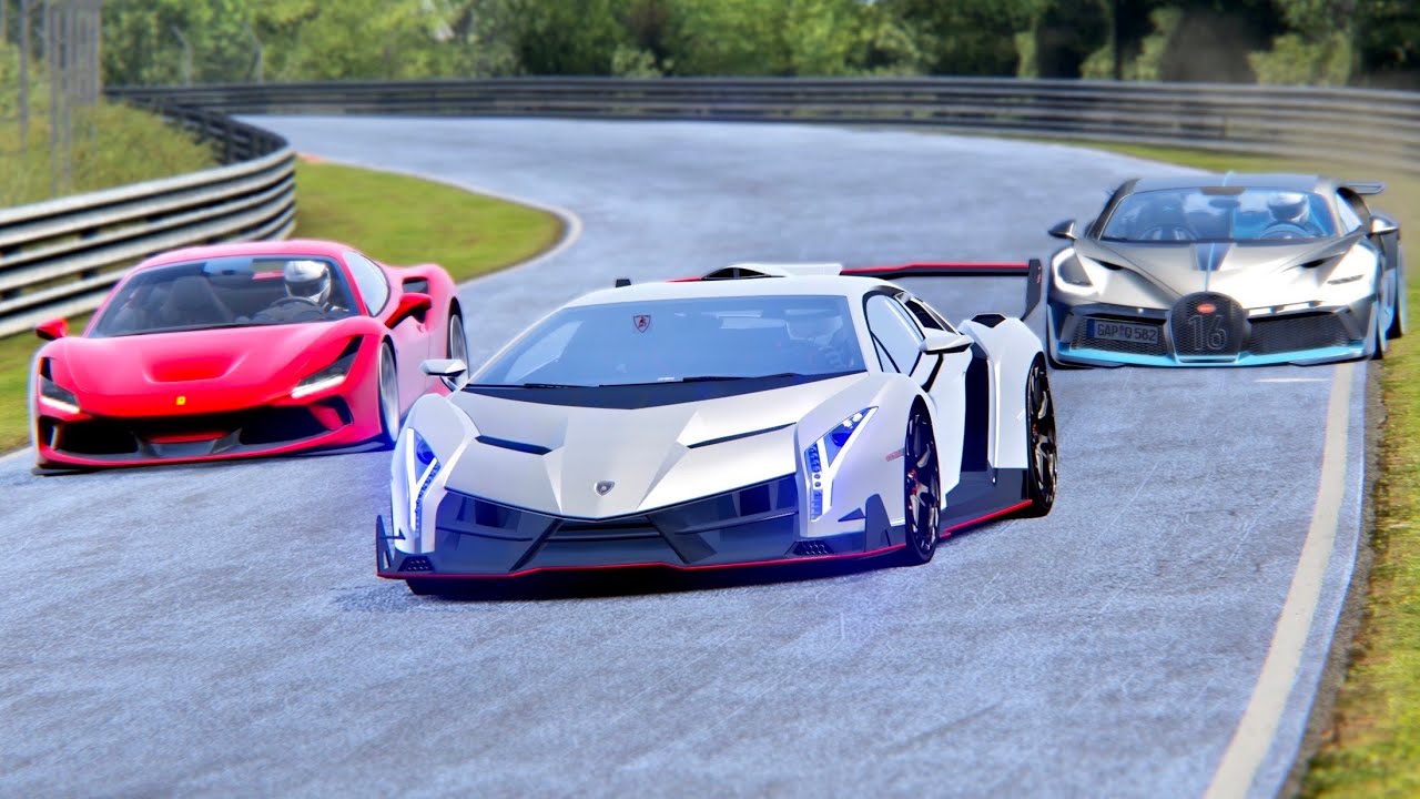 Ferrari F8 Tributo vs Lamborghini Veneno vs Bugatti Divo - Nordschleife - Y...