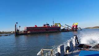 12+6-2023 passing Mike Hooks dredge in the Calcasieu ship channel after a delivery.