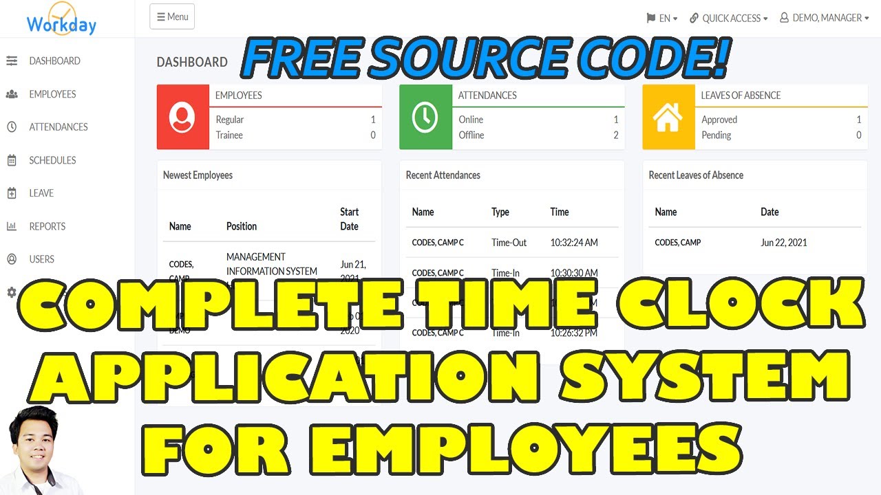 โค้ดนาฬิกา php  Update  Complete Time Clock Application For Employees using PHP MySQL | Free Source Code Download