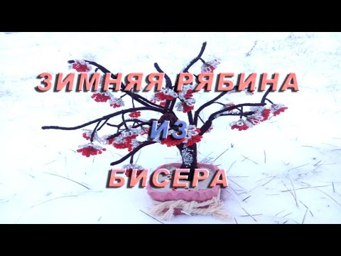 Зимняя рябина из бисера. Мастер класс.