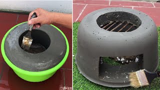 Amazing ideas . DIY smokeless wood stove from cement and plastic pots  make creative wood stove