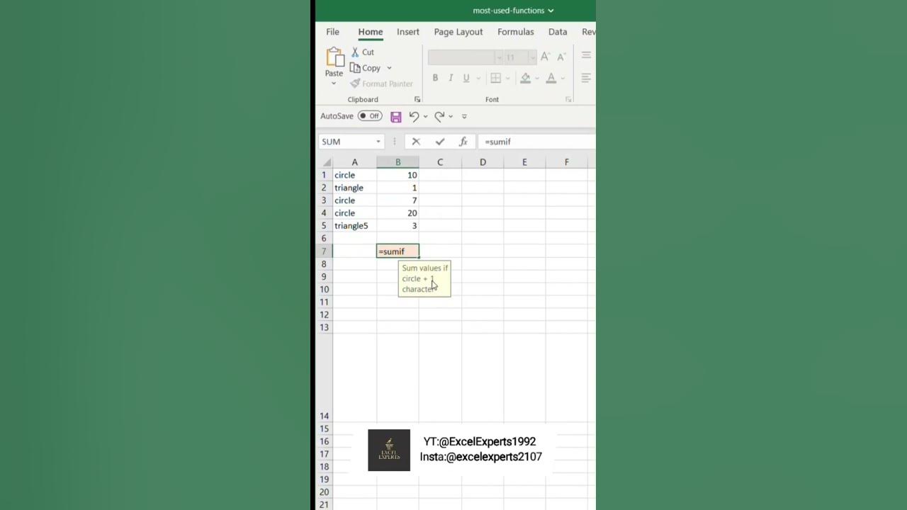 Sumif function advance excel most used functions short shorts 