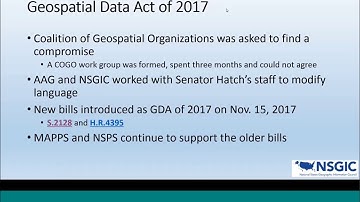 Webinar: Update - The Geospatial Data Act of 2017, Cy Smith, 12/19/17