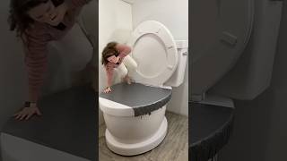 Wait… she almost fell in?!😱 #funny #viral #toilet #usa
