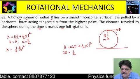 A hollow sphere of radius R lies on a smooth horizontal surface. It is pulled by a horizontal force