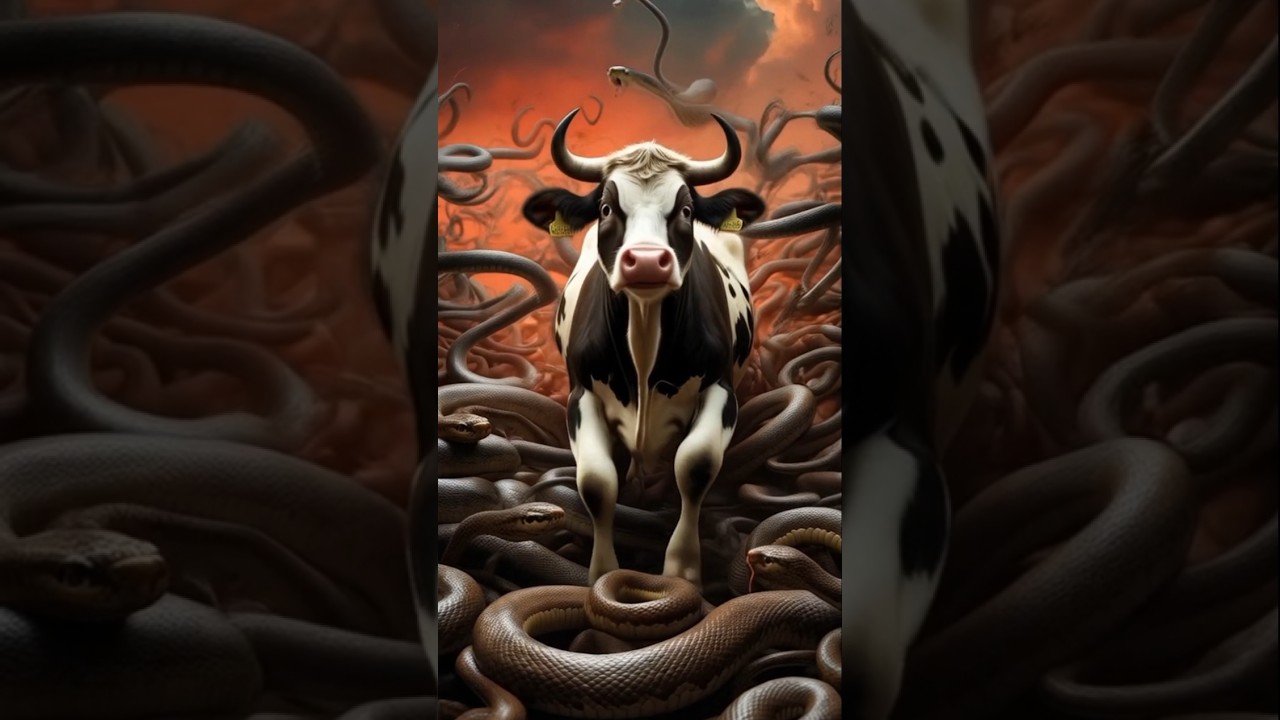 A cow covered in millions of snakes 😱