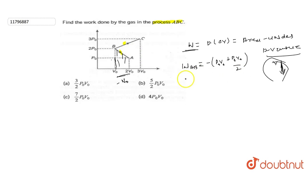 Find the work done by the gas in the process `ABC`. YouTube