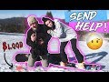 OUR FIRST TIME SNOWBOARDING TOGETHER GONE WRONG! *he spit up blood*